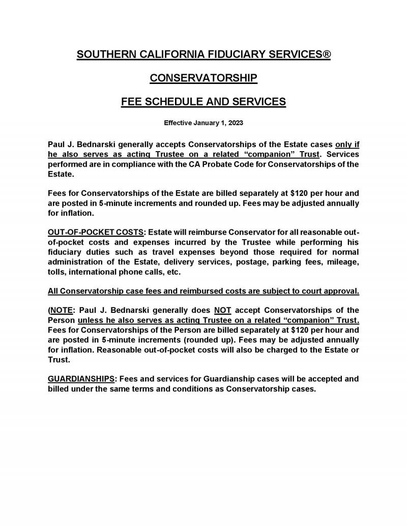 SCFS Fee Schedule and Services: Conservatorship