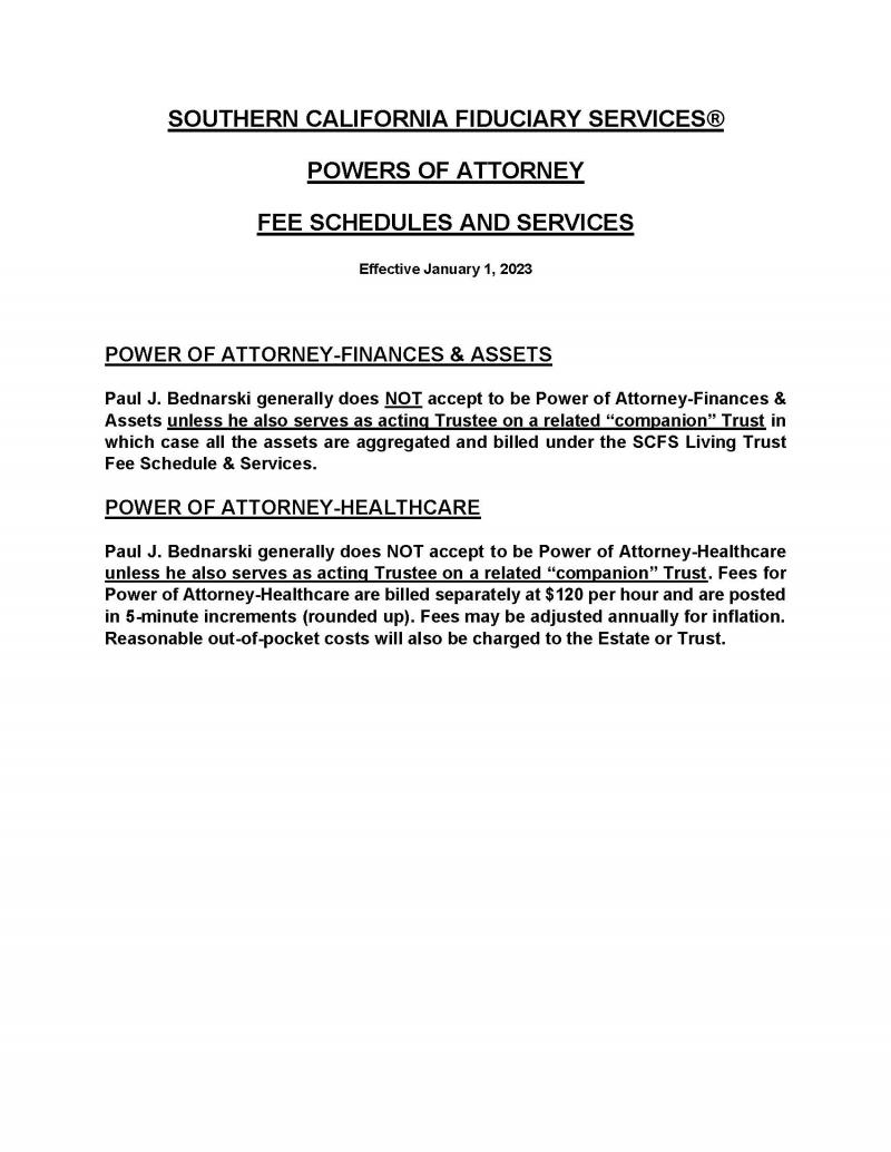 SCFS Fee Schedule and Services: Powers of Attorney